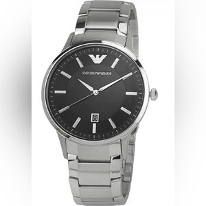 Emporio Armani Classic  Silver Stainless Steel Watch with Black Dial